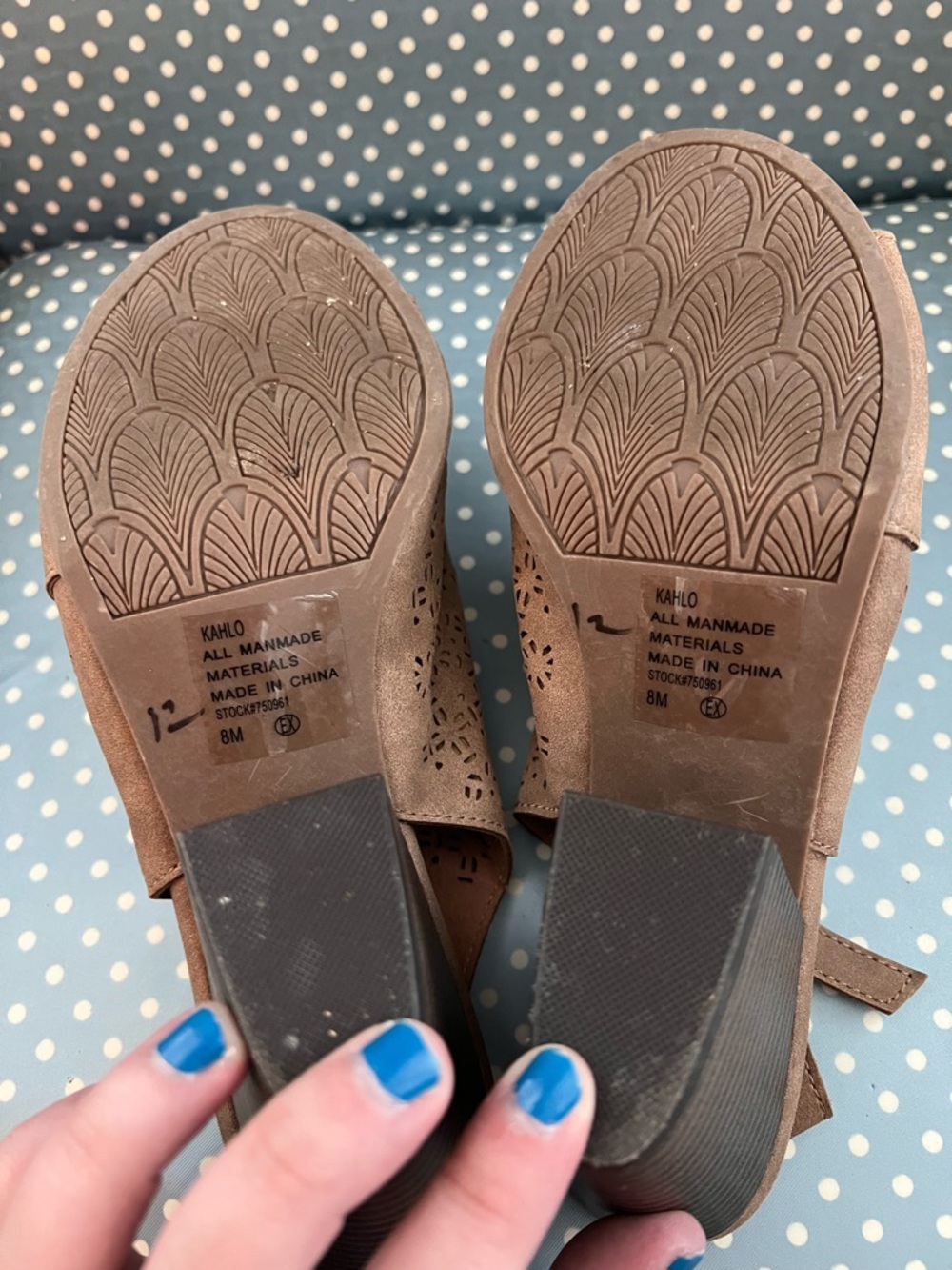 Jellypop Taupe Laser-Cut Peep-Toe Slingback Heels - Picture 7 of 8